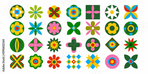 Colorful floral and geometric patterns arranged in a grid formation