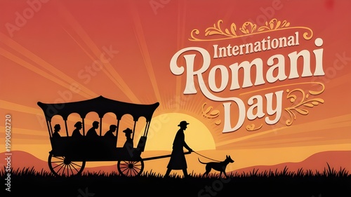 Vibrant illustration of people dancing and playing music to celebrate International Romani Day with cultural symbols and colorful decorations.