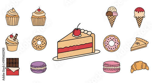 Collection of Sweet Desserts and Pastries Assortment.