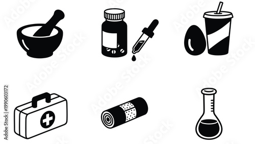 Essential Medical, Pharmacy, and Lab Outline Icons Collection