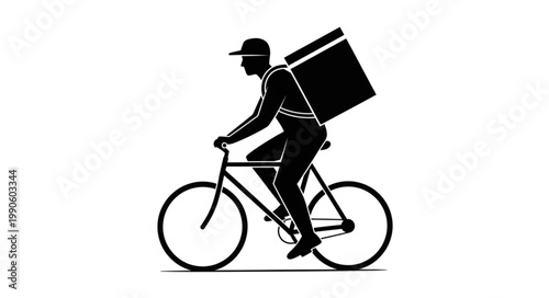 Delivery Person Riding Bicycle with Cargo Box Silhouette.