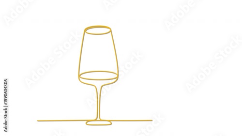 Wine glass self drawing animation. Golden line on white background.