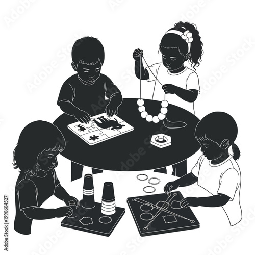 Children playing with educational toys.