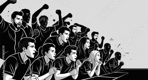 Excited Crowd Watching Sports Event Cheering Loudly.