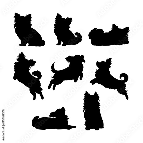 Silhouettes of playful dogs in various poses showcasing their energy and charm