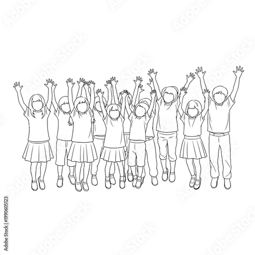 Group of people raising their hands.