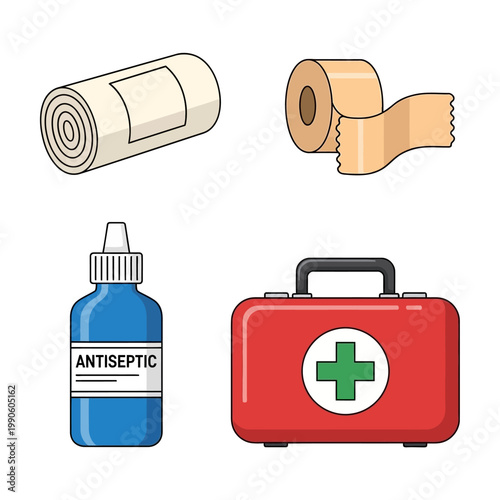 First Aid Kit and Medical Supplies for Emergency Treatment.