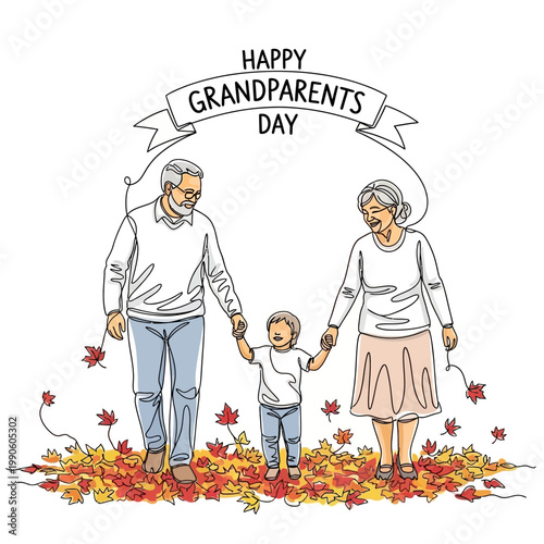 Happy grandparents with little grandson.