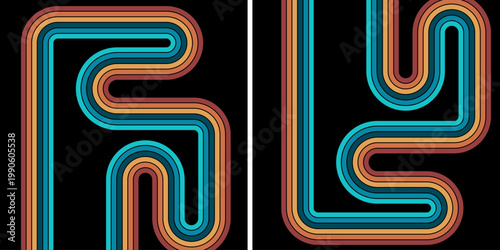 Retro Abstract Geometric Striped Background With Curved Vintage Lines and Bold Teal Orange Palette