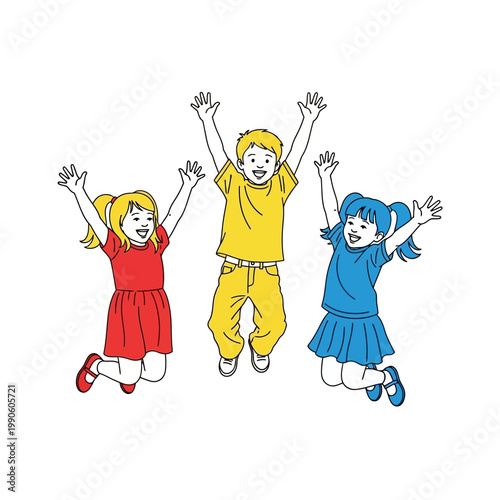 Three children jumping in the air.