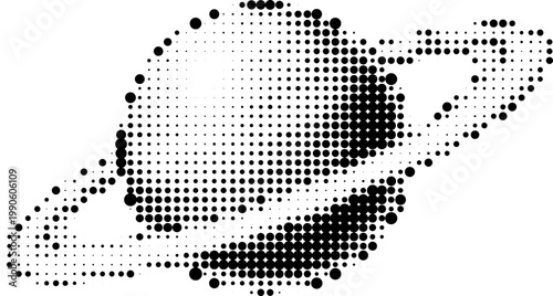 Halftone vector of saturn with rings in grunge transparent png style