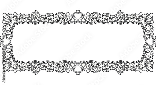 Ornate Floral Rectangle Frame - Vintage Decorative Border with Hearts
