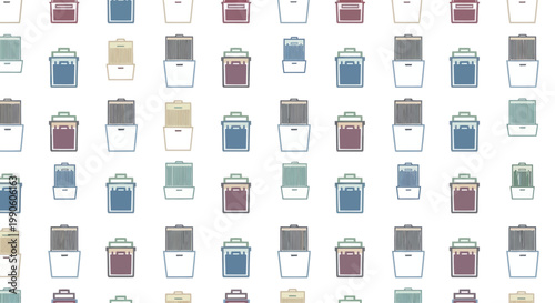 Seamless pattern of recycling bins in various colors and styles