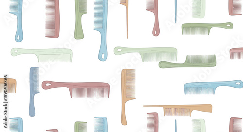 Seamless Pattern of Vintage Combs in Pastel Colors