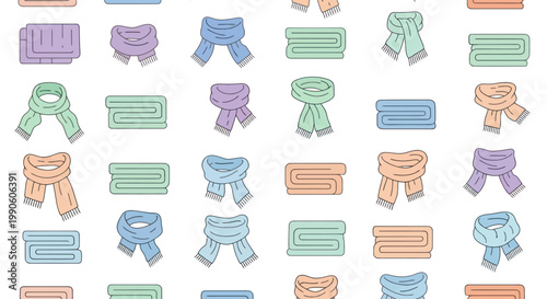 Assorted Scarves and Folded Fabric Stacks - Pastel Colors, Flat Design Icon Set