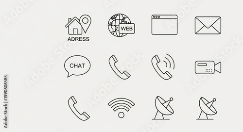 Collection of communication and technology icons hand drawn style.
