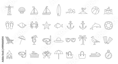 Beach Vacation Icon Set Graphics.