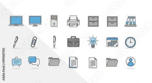 Collection of business office icons.