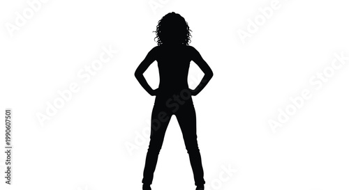 Powerful woman silhouette in a confident stance representing strength and determination on white background. on white background