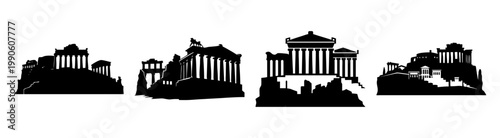 ancient greek acropolis silhouette progression vector illustration
