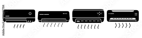 set of four wall mounted air conditioning units flat design vector illustration
