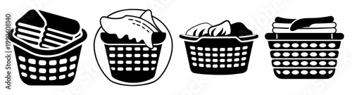 set of four empty laundry baskets in flat design vector illustration