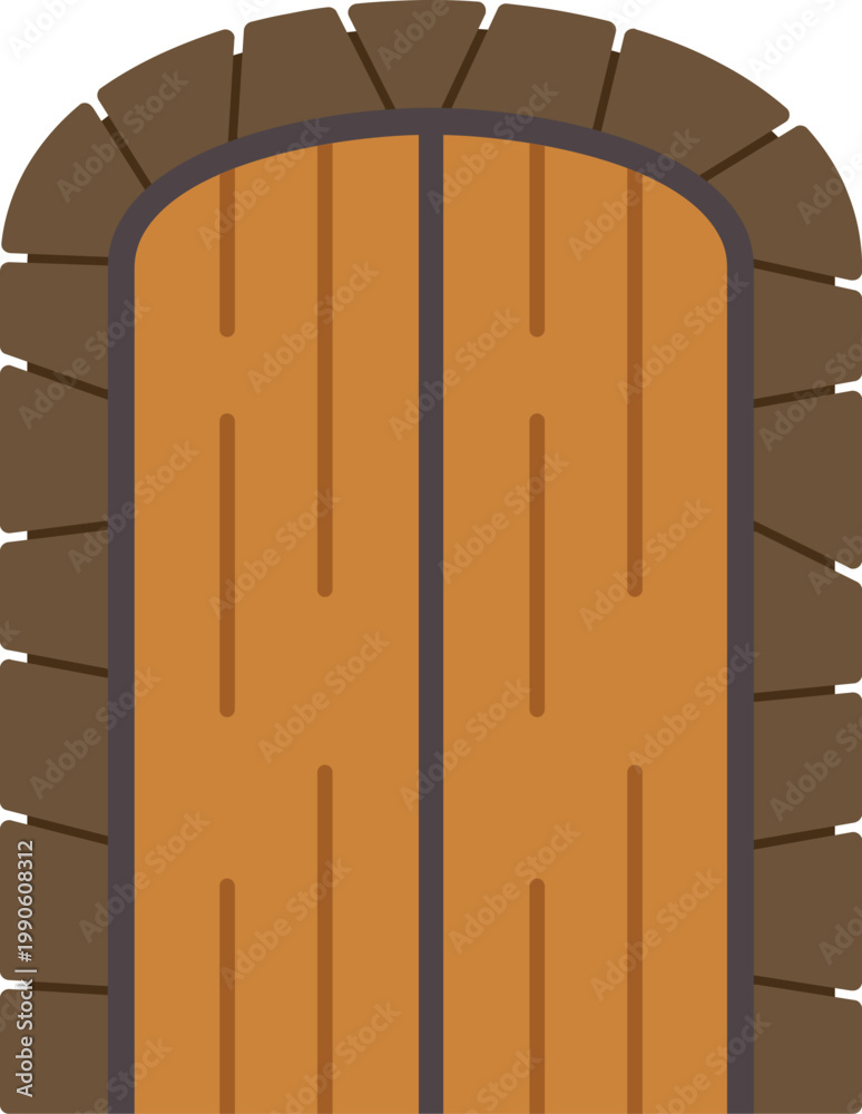 Fototapeta premium Castle style wooden door with stone archway offering an entrance
