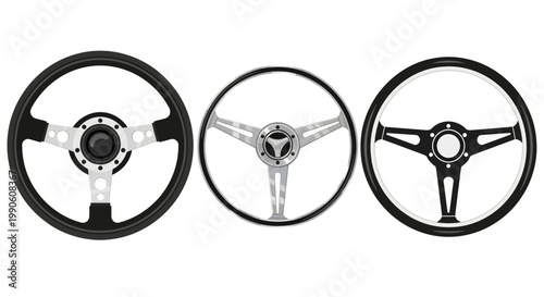 Collection of classic and vintage car steering wheels, showcasing different designs and styles for automotive enthusiasts and retro vehicle projects