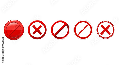 Collection of diverse red prohibition and restriction symbols providing clear warnings for error messages and access limitations across various digital platforms