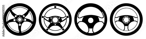 set of four modern car steering wheels flat design vector illustration