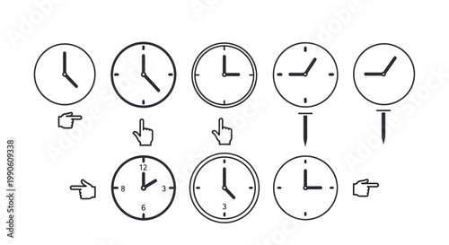 Collection of clocks indicating different times, representing the concept of time management and scheduling