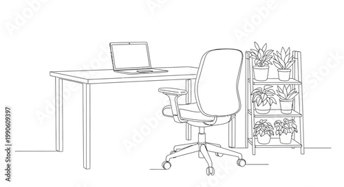Office Chair with Desk and Laptop.
