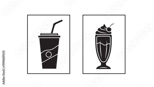 Black and white icons of cold drinks on white background