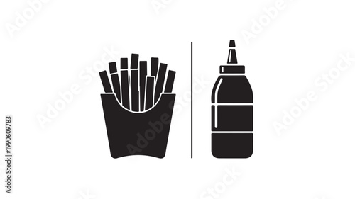 French Fries and Ketchup Bottle Illustration for Food Concepts