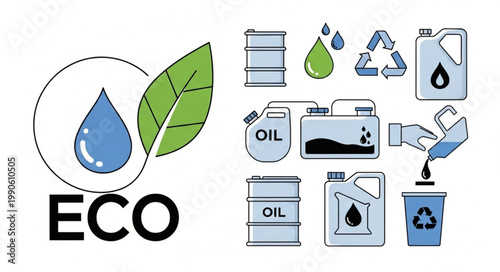 Eco friendly oil and water drop icons with recycling symbol.