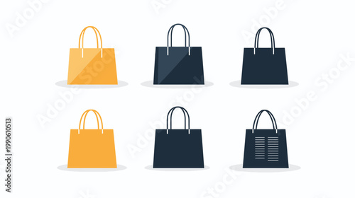 Collection of six colorful shopping bags in different hues, with handles
