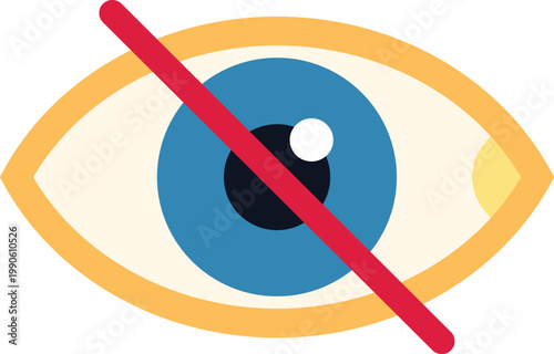Eye icon with a red diagonal line indicating hidden, invisible, or restricted information