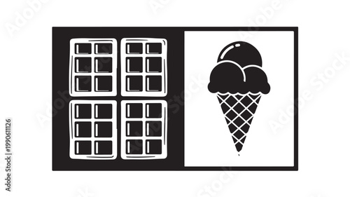 Chocolate Brownie and Ice Cream Illustration For Dessert Concepts