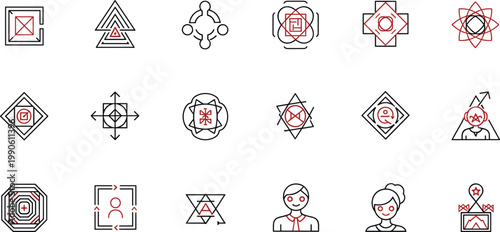 Target focus icons set aim selection recognition scanning outline vector collection minimal modern technology symbols design elements