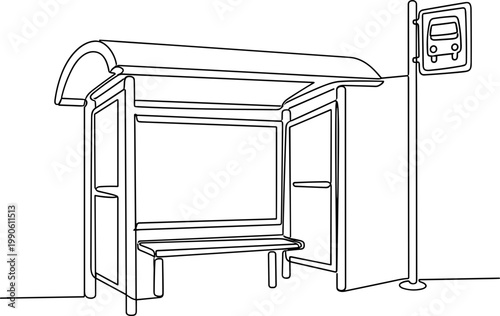 Bus Stop Shelter with Bench Seat.