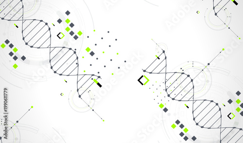 Abstraction on a scientific medical theme. Creative image of a DNA molecule with art elements.
