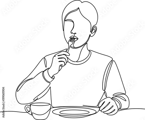 Man eating with a spoon slowly.