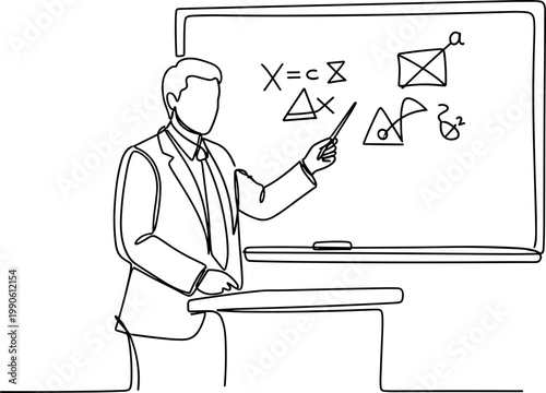 Man pointing to math equations on board.