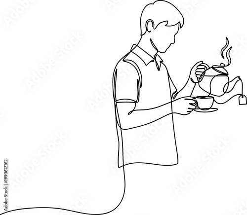 Man pouring hot coffee drink.