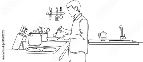 Man Preparing Food in Kitchen.