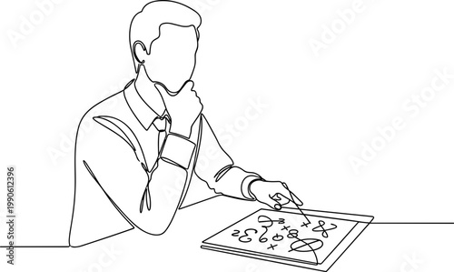 Man solving jigsaw puzzle alone.