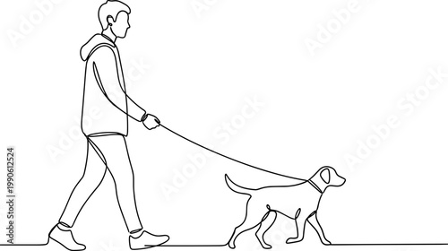 Man walking dog on leash outside 1.