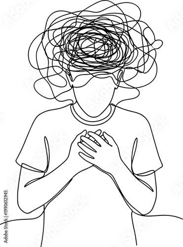 Person with hands on heart and messy head.