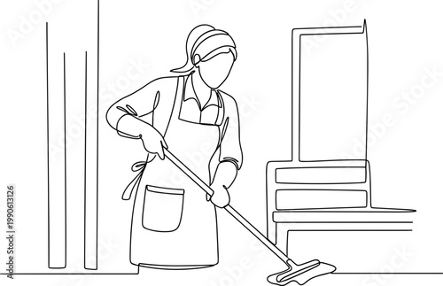 Woman cleaning with a mop.