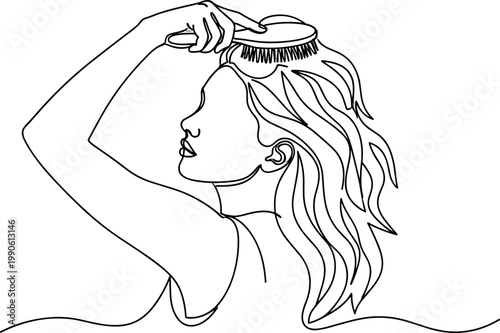 Woman brushing her long hair 1.
